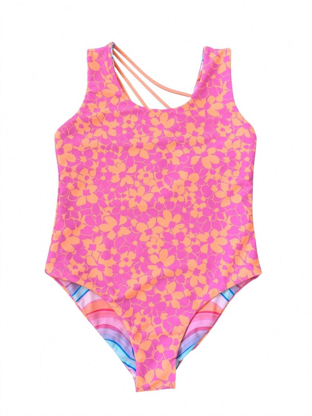 NEW FEATHER 4 ARROW girls summer sun reversible one-piece swimsuit in magenta pu